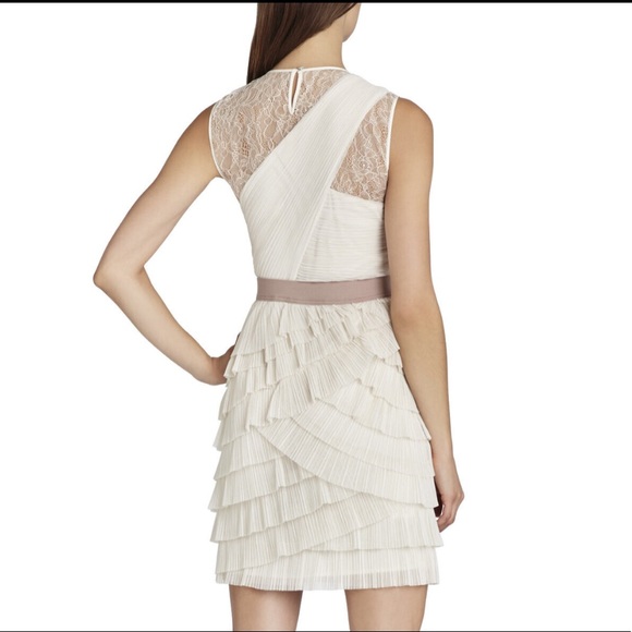 BCBGMaxAzria Jaya Pleated Sleeveless Cream Dress - Picture 3 of 5